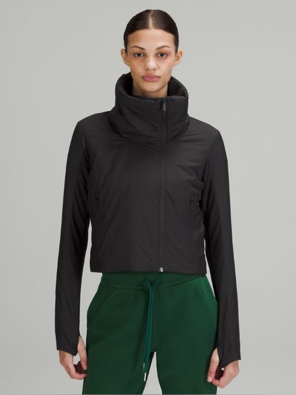 lululemon athletica Sleek City Jacket Black Cropped High-Collar Puffer Sz 6